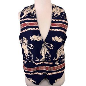 At Last & Co. Western Roping Printed Sleeveless V-Neck Vest Size Small